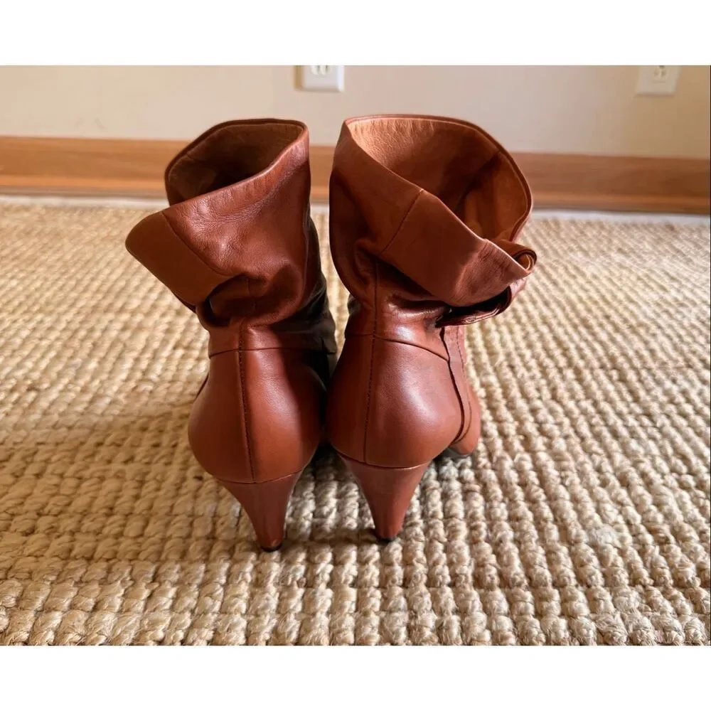 Steve Madden Brown Leather Slouch Ankle Boots Kitten Heel Size 9 M